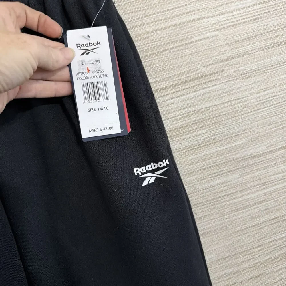 Reebok Black Cuffed style pull on sweat pants set of two one NWT size 14/16